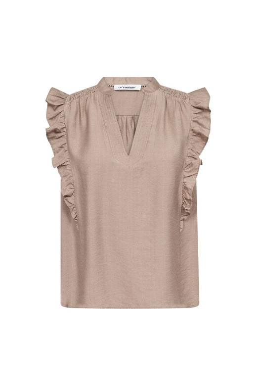 Co´Couture - Heracc Frill Ss V-Top 45165 - 154 - Walnut