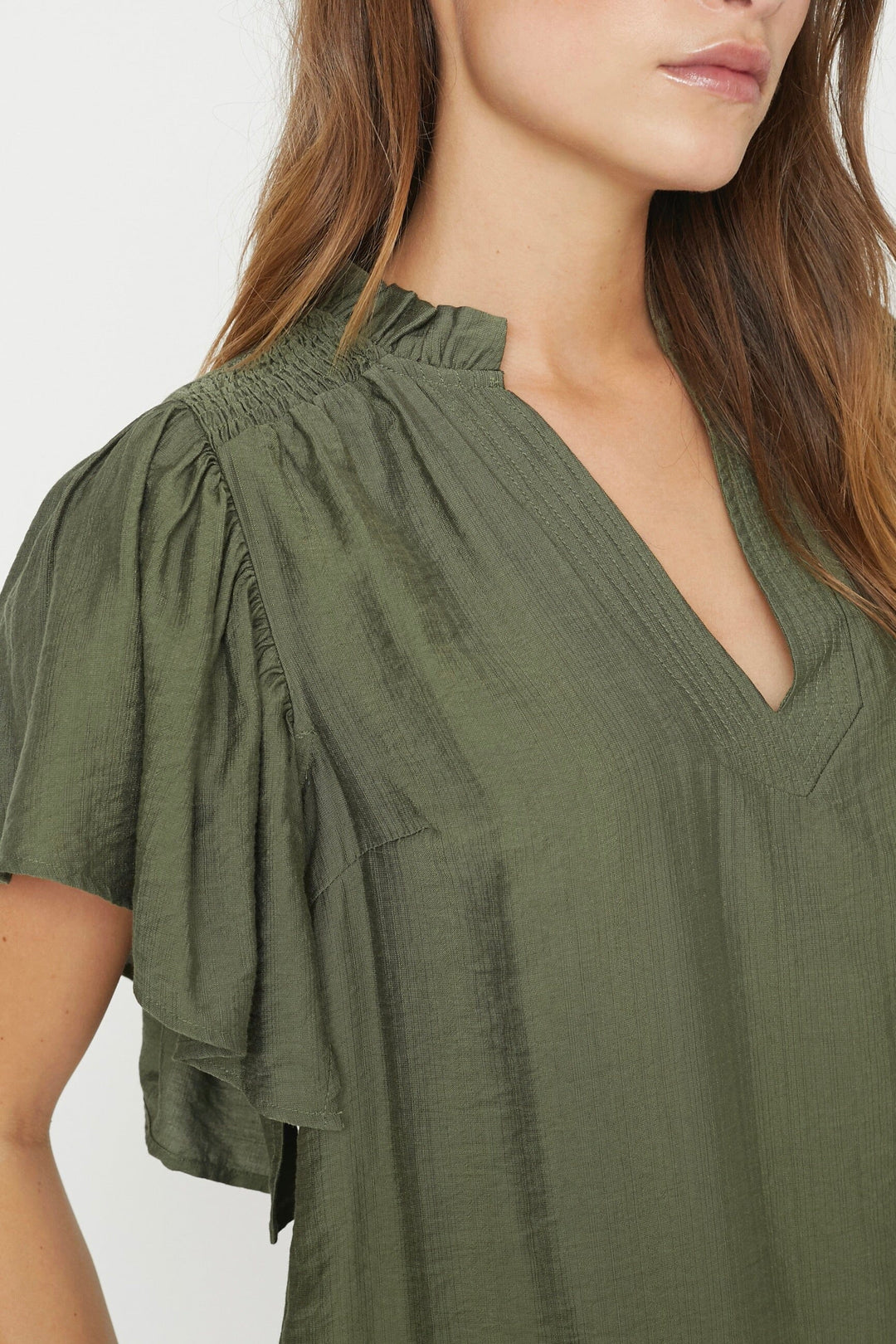 Co´Couture - Heracc Ss Frill Top 35703 - 7555 - Army Bluser 