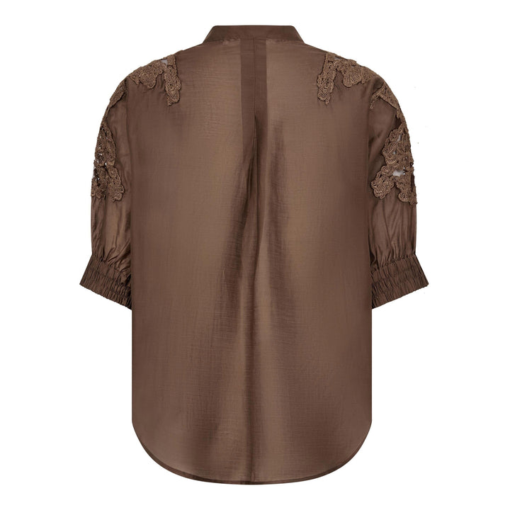 Co´Couture - Kawacc Emb. Ss V-Shirt 500223 - 20003 - Dark Brown Skjorter 