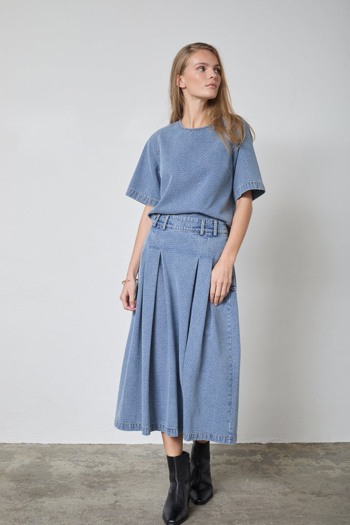 Co´Couture - Lovacc Anya Pleat Skirt 44028 - 552 - Denim Blue Nederdele 