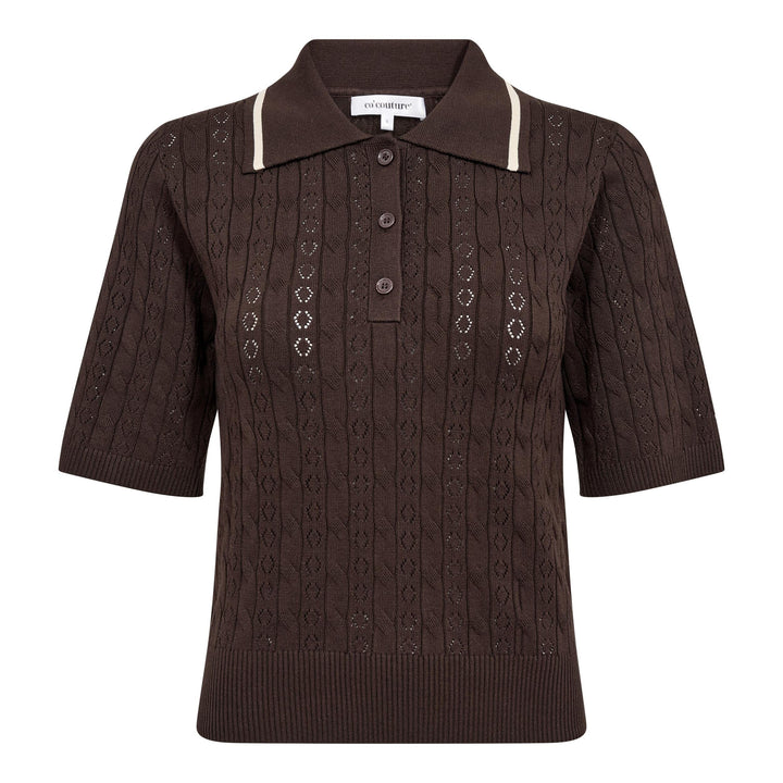 Co´Couture - Luecc Ss Polo Knit 500217 - 20003 - Dark Brown Skjorter 