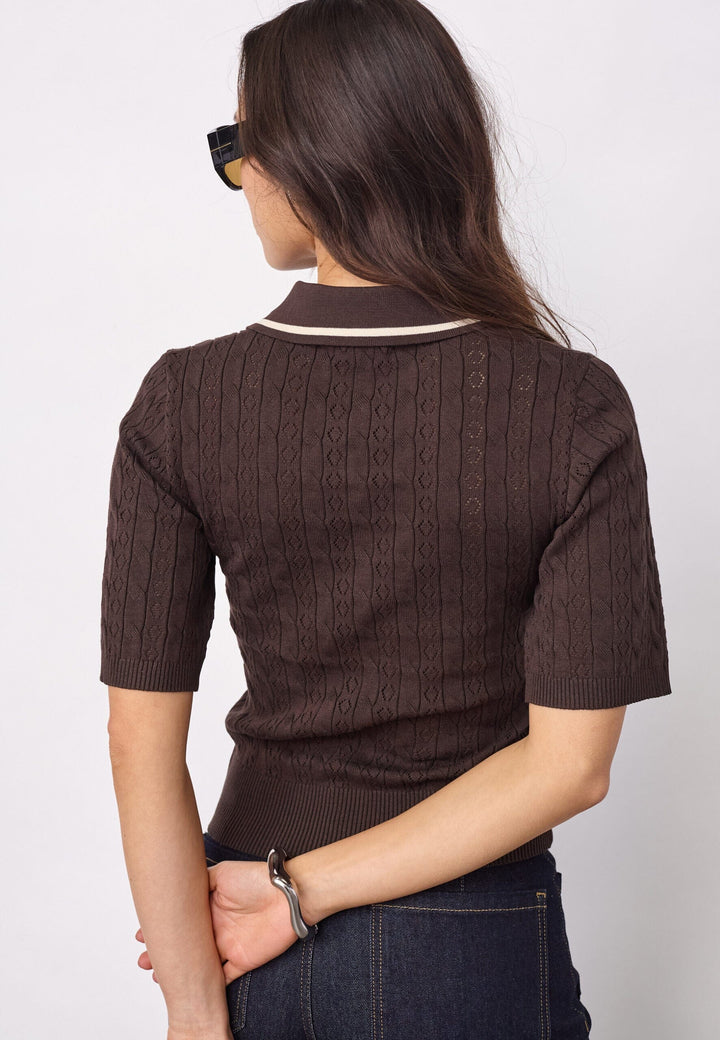 Co´Couture - Luecc Ss Polo Knit 500217 - 20003 - Dark Brown Skjorter 