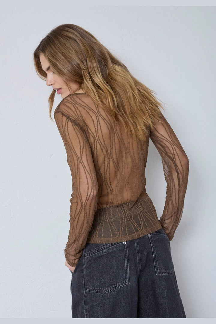 Co´Couture - Marcycc Mesh O-Blouse 43043 - 83 - Mocca