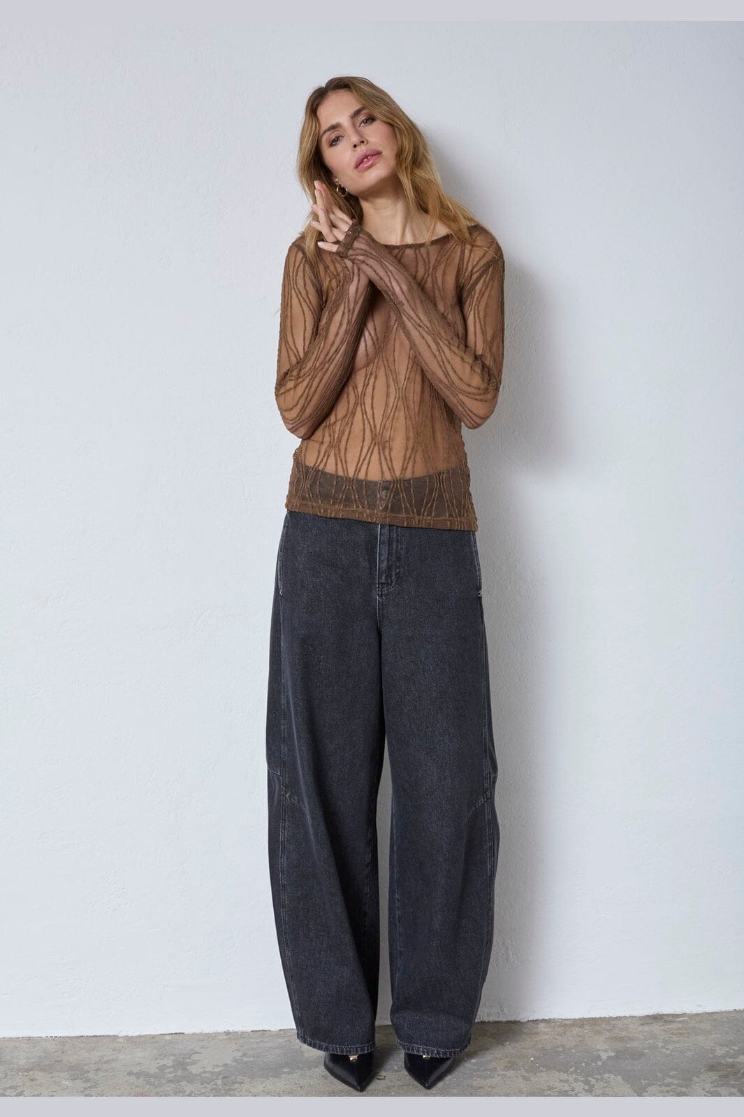 Co´Couture - Marcycc Mesh O-Blouse 43043 - 83 - Mocca