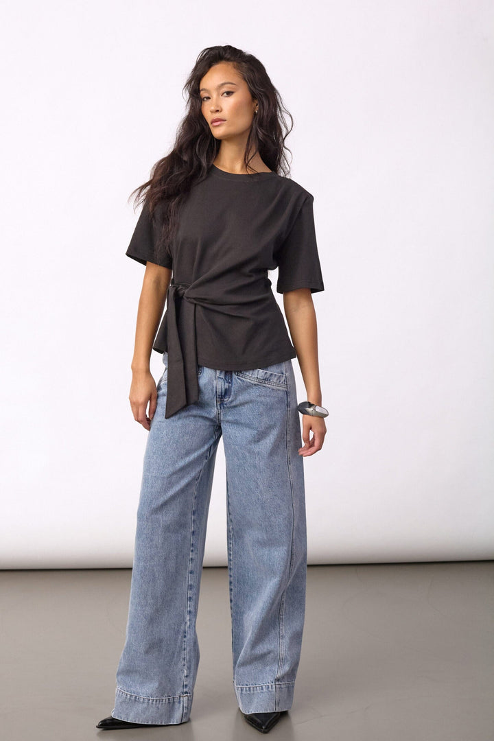 Co´Couture - Orianecc Pleat Tie Tee 500096 - 65001 - Black T-shirts 