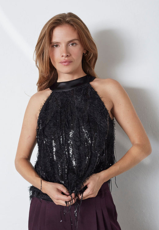 Co´Couture - Sillacc Sequin Halter Top 35987 - 96 - Black Toppe 