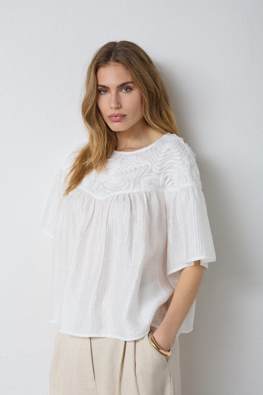 Co´Couture - Tassycc Flower Ss Blouse 45072 - 4000 - White