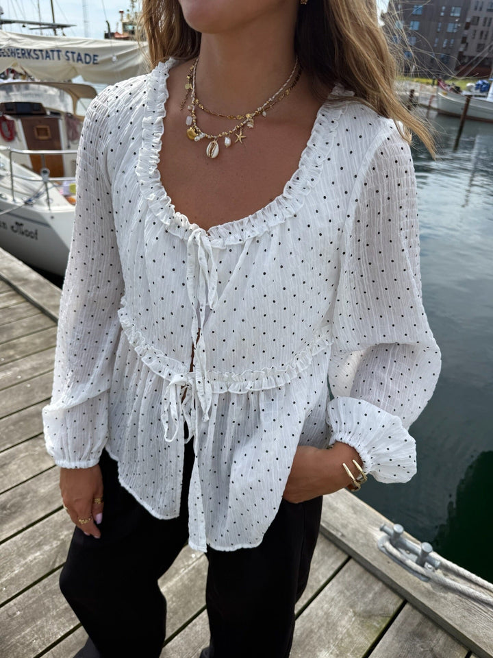 Dear Molly - Dot Bow 156761C - White W.black Dots Bluser 