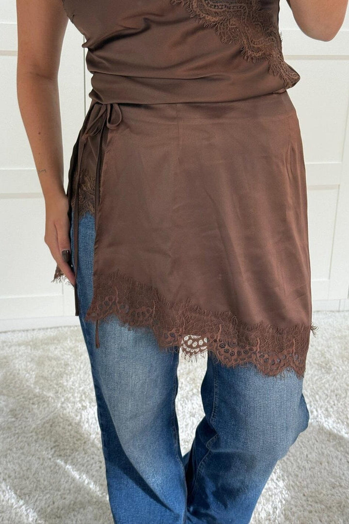 Dear Molly - Lace Wrap Skirt - Brown 