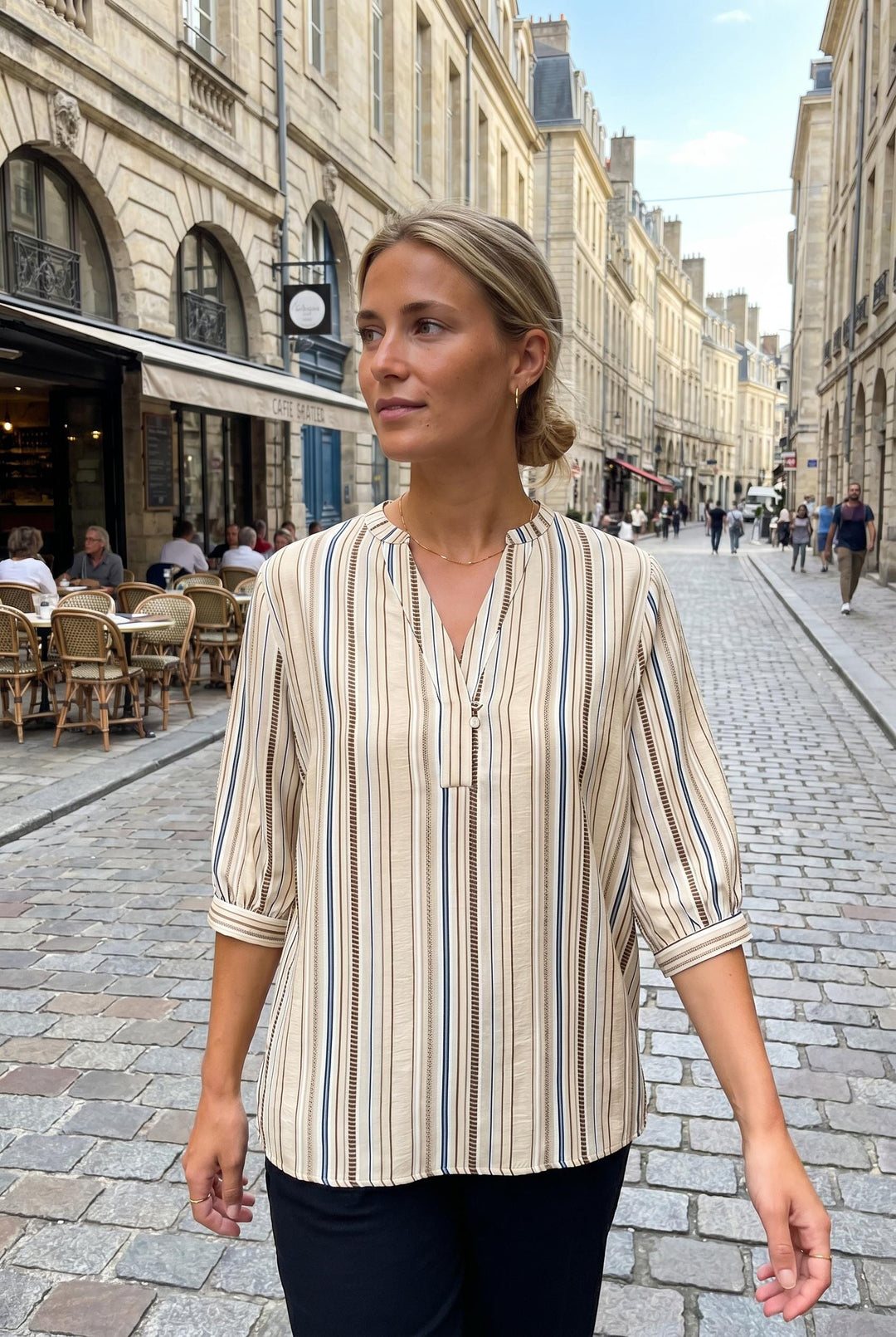 Dear Molly - Stripe Shirt - Beige, Blue And Brown Skjorter 