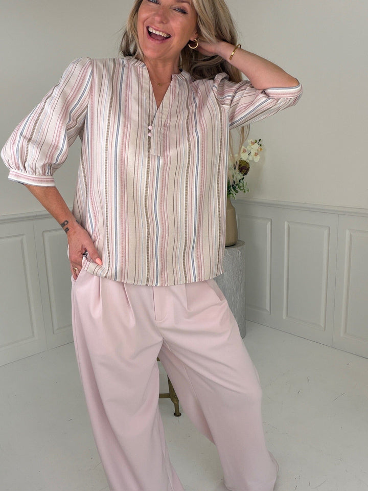 Dear Molly - Stripe Shirt - Beige, pink And Blue Skjorter 