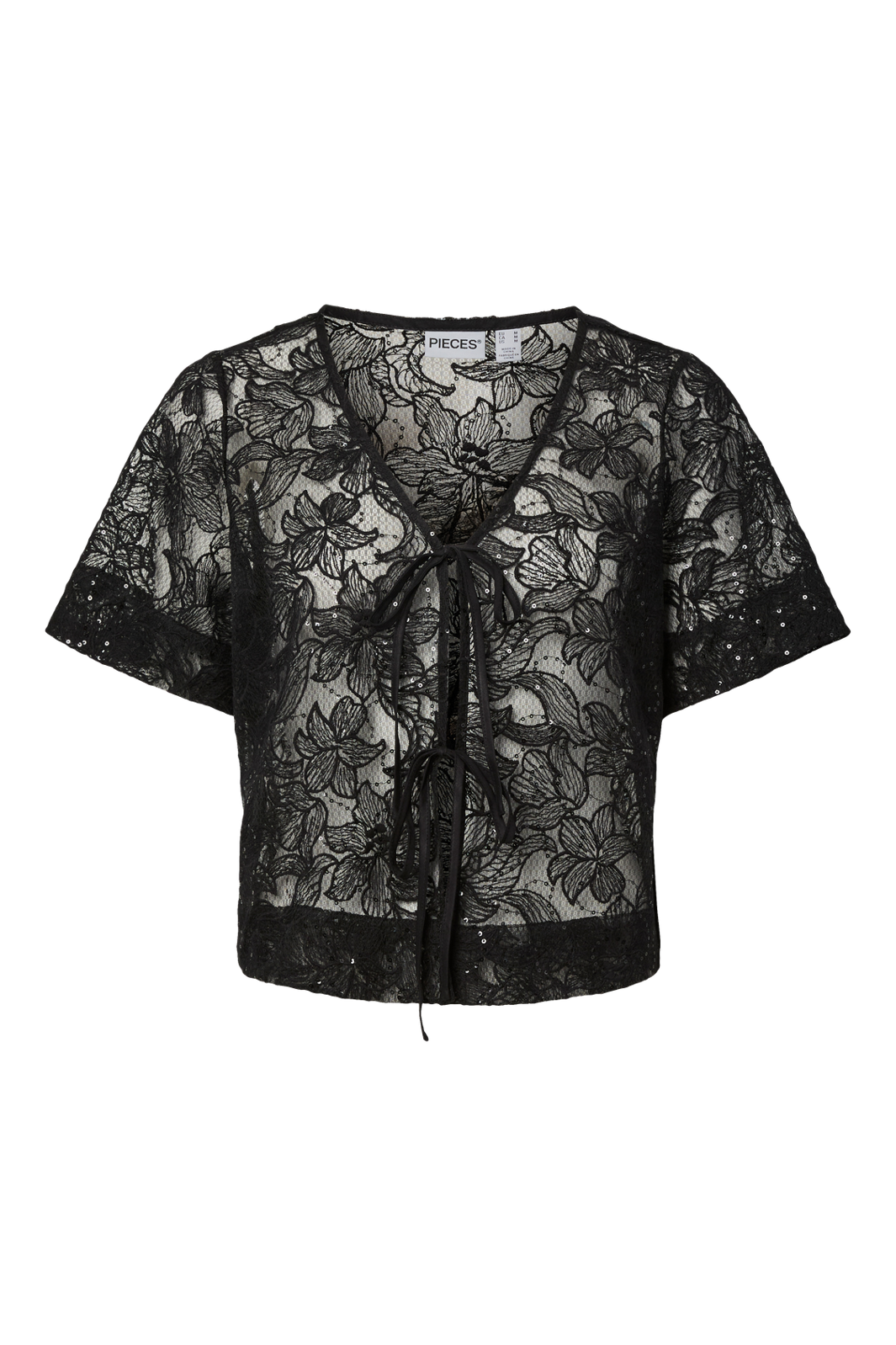 Pieces - Pclouise 2/4 V-Neck Tie Top - 5042915 Black