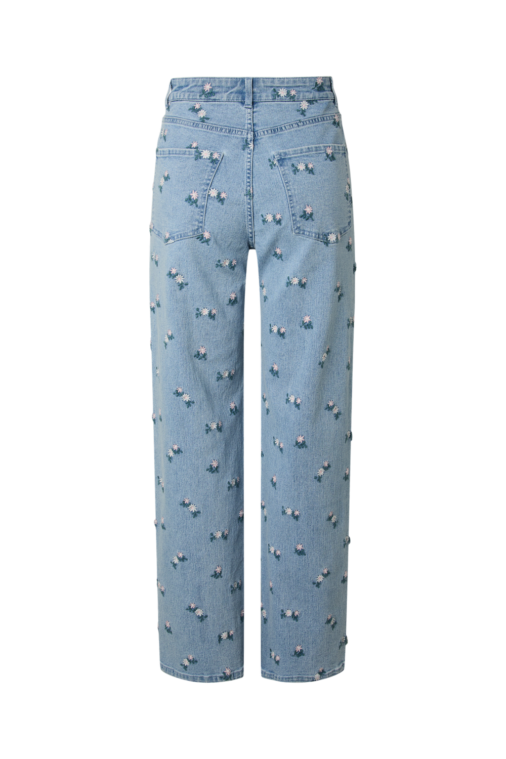 Pieces - Pcflora Straight Emb Jeans - 5068185 Light Blue Denim Pink Flower Embroidery
