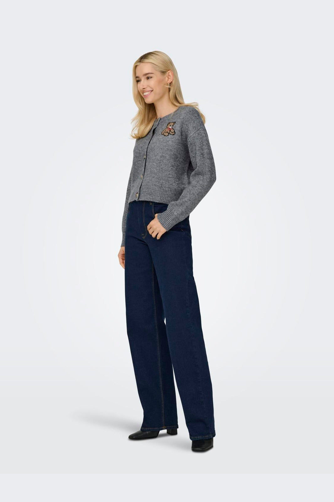 Only - Onlteddy Ls Cardigan Knt - 4882989 Medium Grey Melange Teddy