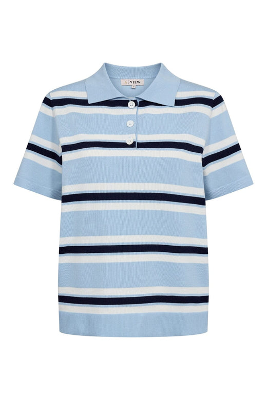 A-VIEW - Polo Stripe Knit Blouse AV5060 - 100 - Light Blue/White Stripe