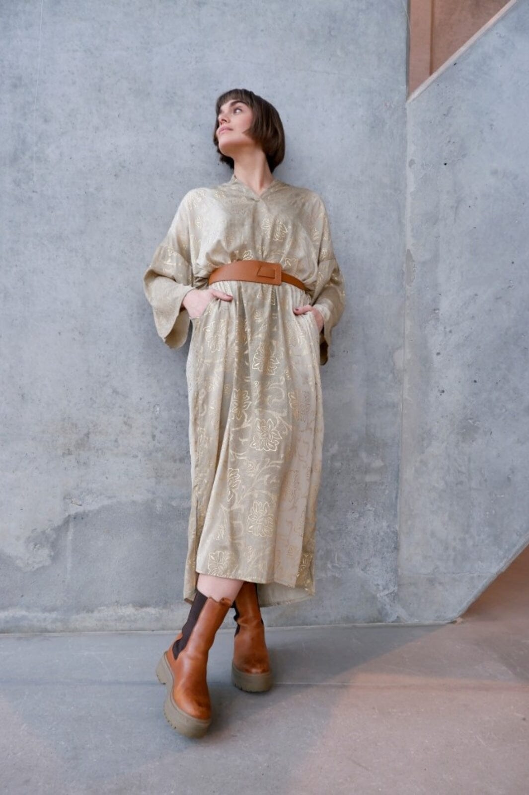Forudbestilling - Black Colour - Bcluna Dakota Kaftan Dress - Golden Poetic - (Marts) Kjoler 