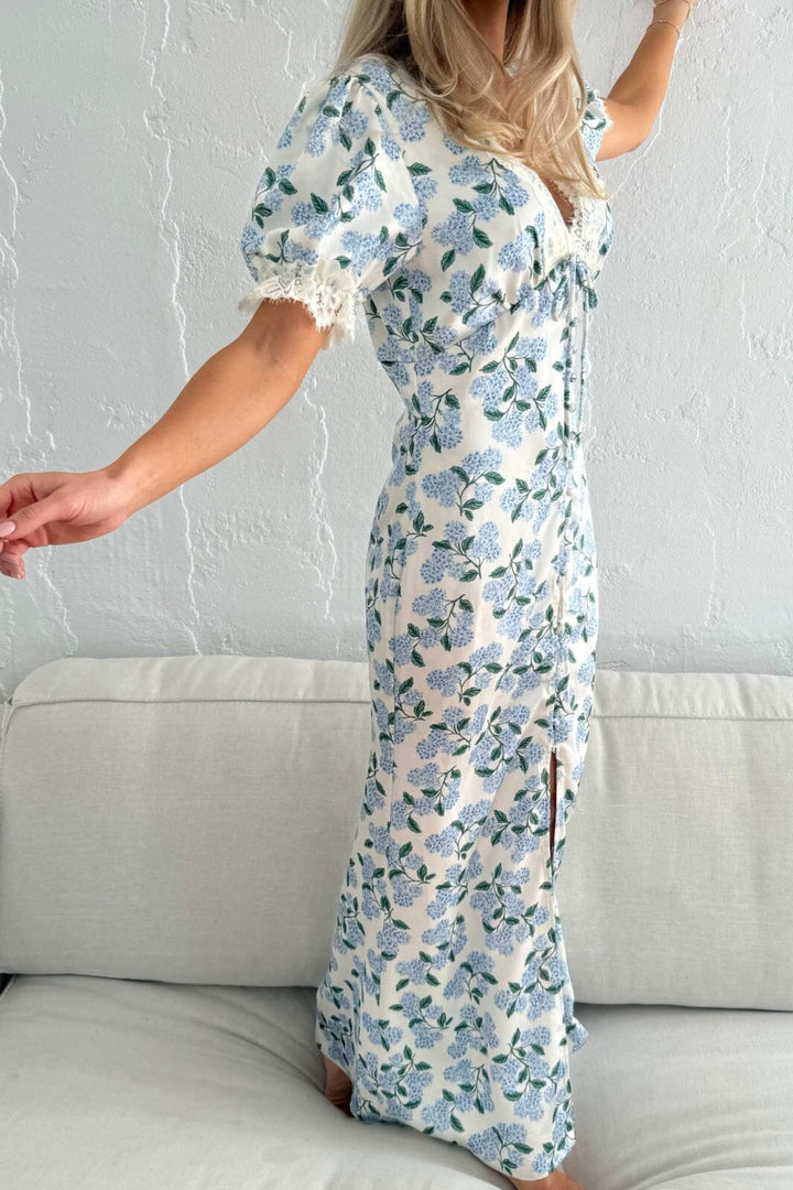 BYIC - Agneteic Long Dress A23810 - Blue Hydrangea Print