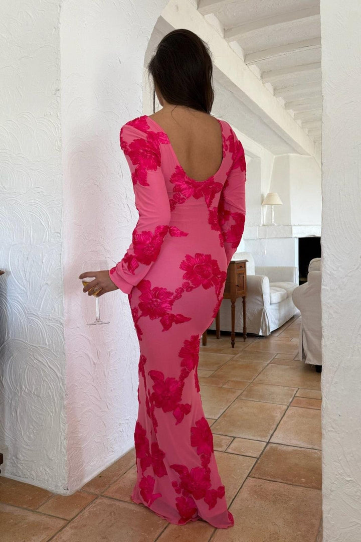 Forudbestilling - BYIC - Floraic Mesh Dress A23862 - Fuchsia Pink Flower Kjoler 