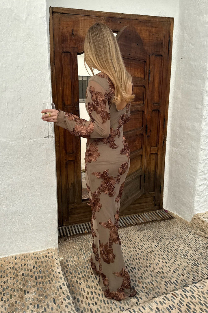 Forudbestilling - BYIC - Floraic Mesh Dress A23862 - Mocca Flower Kjoler 