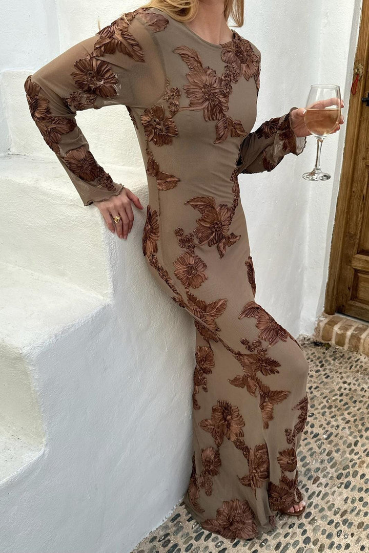 Forudbestilling - BYIC - Floraic Mesh Dress A23862 - Mocca Flower Kjoler 