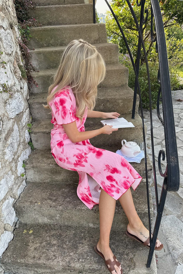 Forudbestilling - BYIC - Odaic Ss Dress A23834 - Abstract Pink Flower Print Kjoler 
