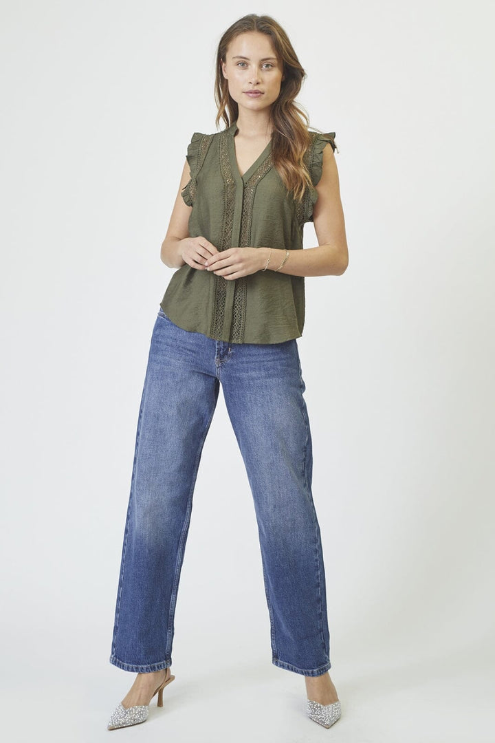 Forudbestilling - Co´Couture - Caryncc Frill Top 35837 - 7555 - Army