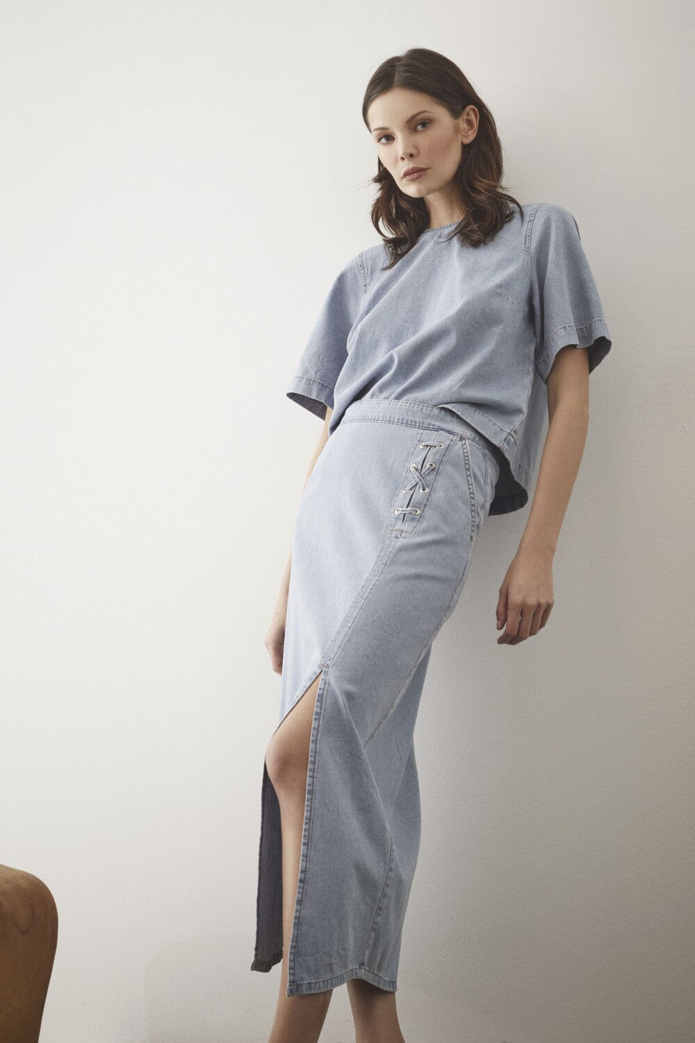 Forudbestilling - Co´Couture - Cindycc Denim Eyelet Skirt 34213 - 114 - Fade Denim Nederdele 