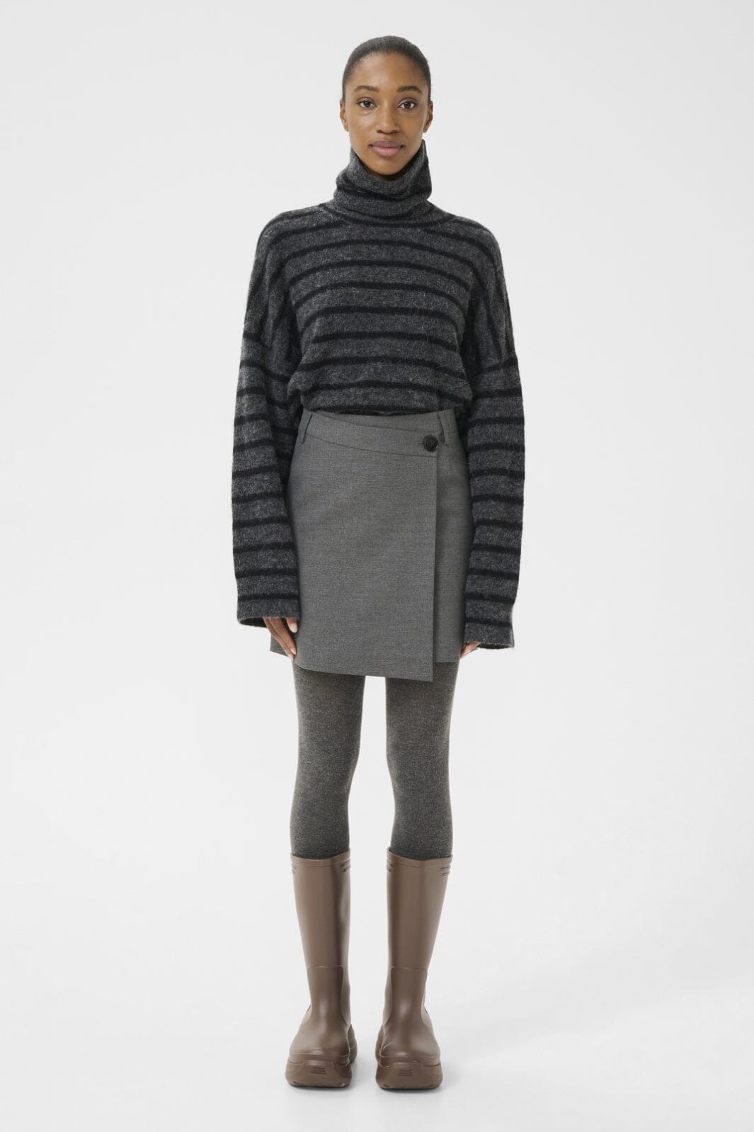 Gestuz - Gzpaula Melange Wrap Skirt 10910495 - 100494 - Dark Grey Melange