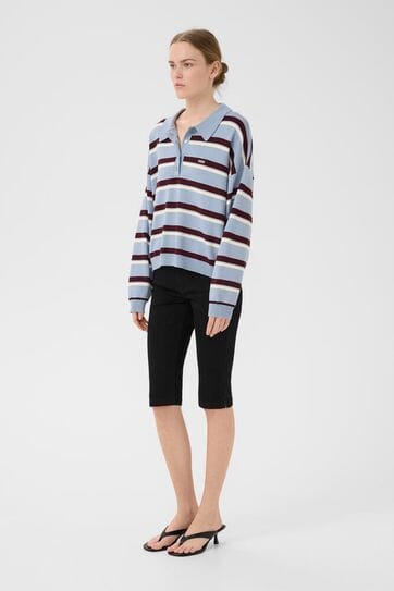 Forudbestilling - Gestuz - Gztaia Polo Pullover 10910693 - 108877 - Grey Blue/Aronia/Egret Strikbluser 