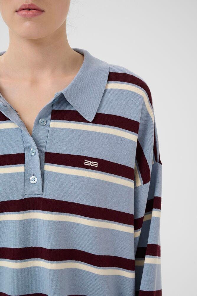 Forudbestilling - Gestuz - Gztaia Polo Pullover 10910693 - 108877 - Grey Blue/Aronia/Egret Strikbluser 