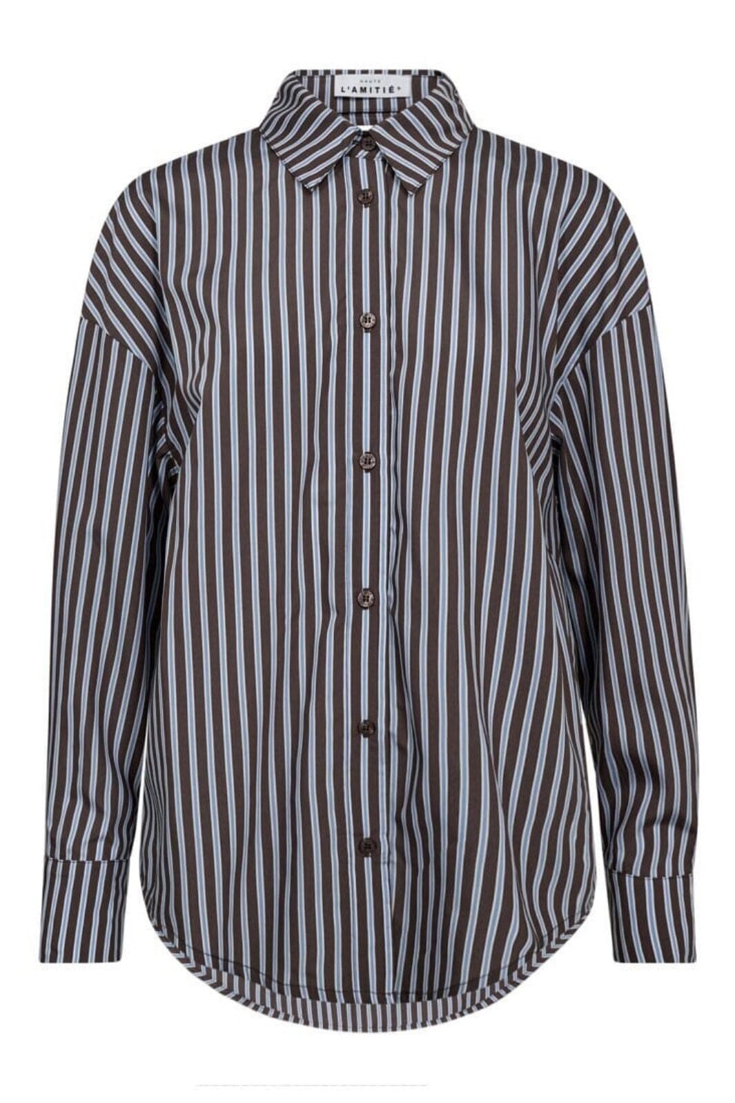 Haute L'Amitié - Melvin Stripe Twist Bow Shirt HL10211 - Mocca Stripe