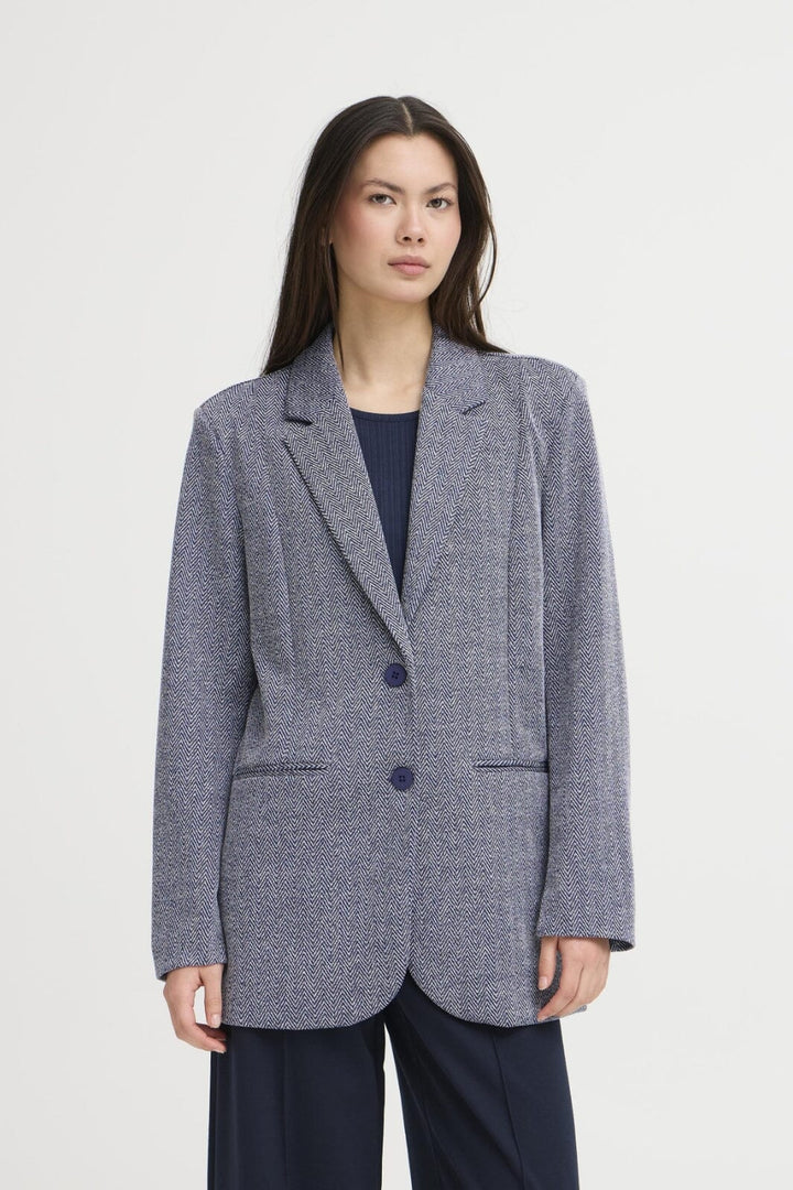 Ichi - Ihkate Jacquard Oversize Bl 20121605 - 900000478 - Patriot Blue Herringbone