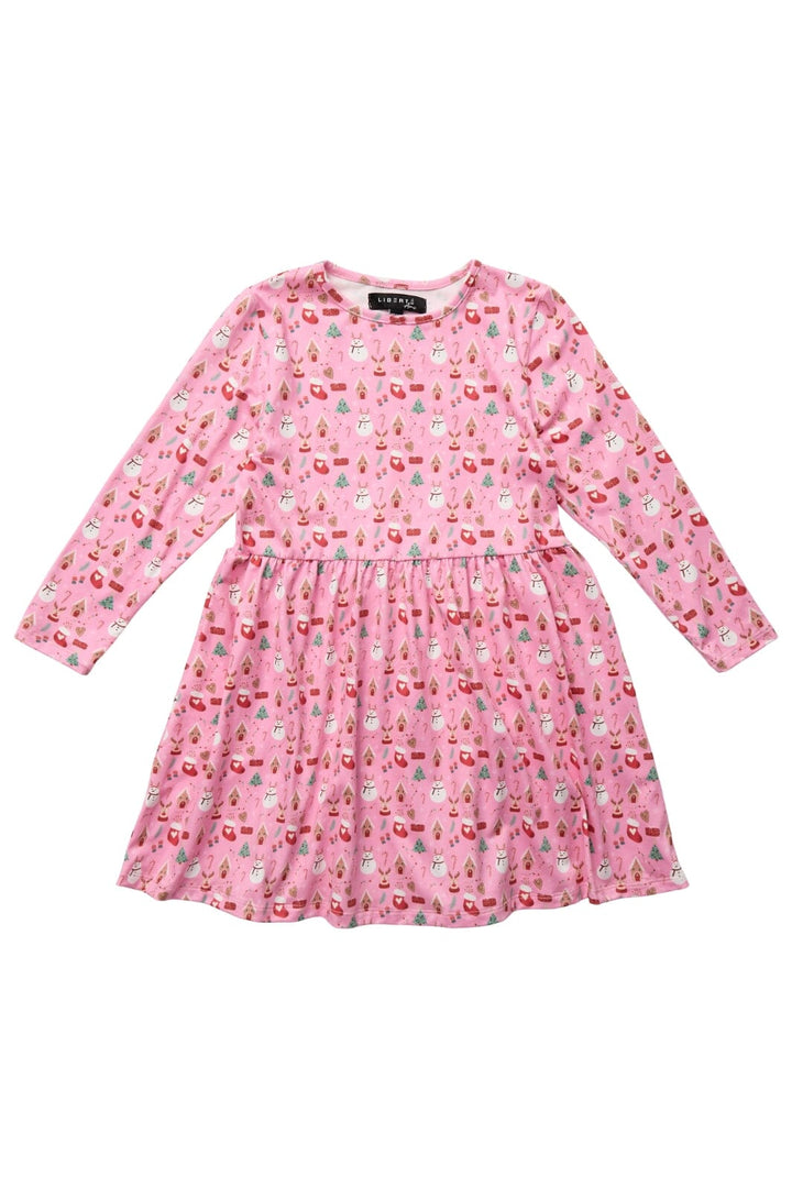 Forudbestilling - Liberté Ami - Alma-Ls-Babydoll-Dress (Kids) - Christmas Time Pink X-Mas23 Kjoler 
