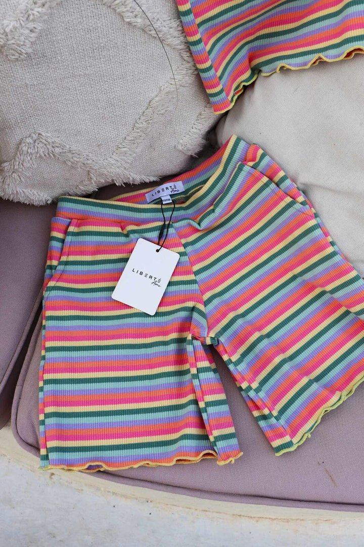Liberte Ami - Natalia-Shorts-Kids 21234 - Multi Orange Pink Stripe