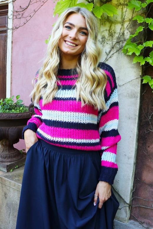 Forudbestilling - Liberte - Frodine Stripe Pullover 22261 - Navy Pink Creme Stripe