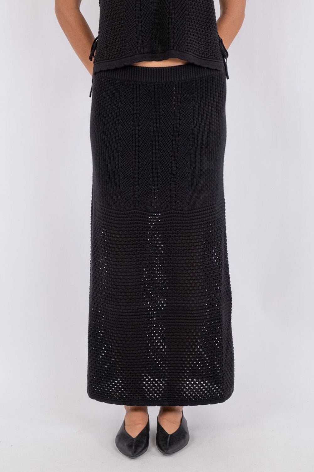 Forudbestilling - Neo Noir - Como Crochet Knit Skirt - Black Nederdele 