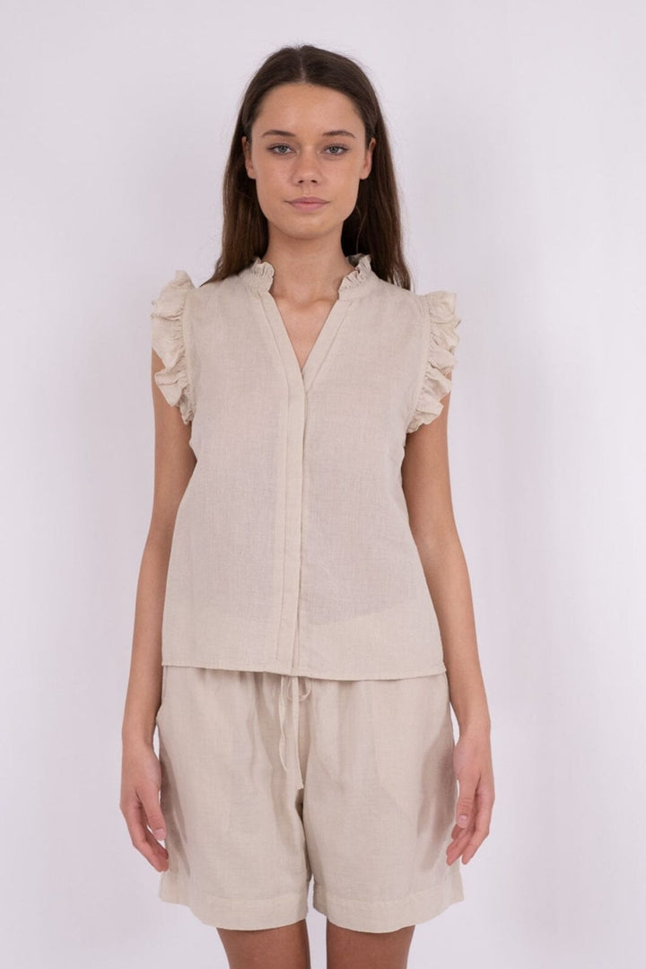 Forudbestilling - Neo Noir - Siona Linen Top - Sand (Juni) Bluser 