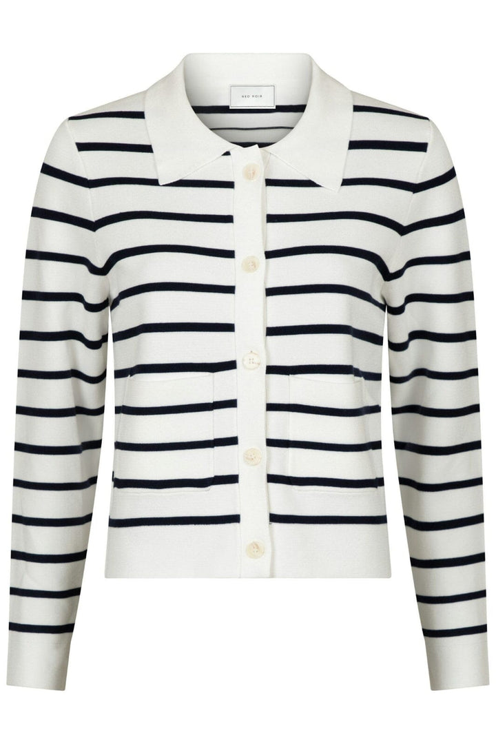 Forudbestilling - Neo Noir - Tippi Knit Stripe Cardigan - White/Navy Cardigans 