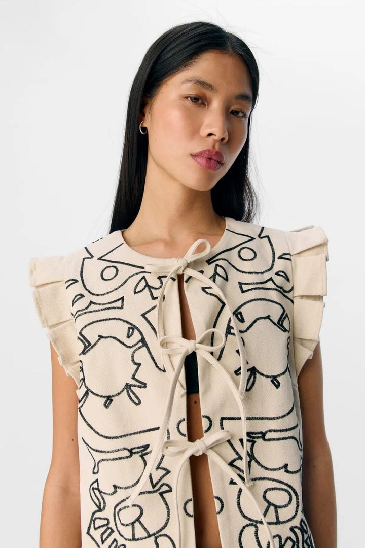 Forudbestilling - Object - Objmaple Waistcoat Cc2 Ss - 4660239 Sandshell Sky Captain Embroidery