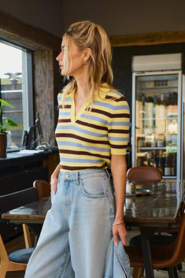 Forudbestilling - Only - Onlkaya Ss Polo Pullover Knt - 4910740 Wax Yellow Serenity/Chicory Coffee Skjorter 