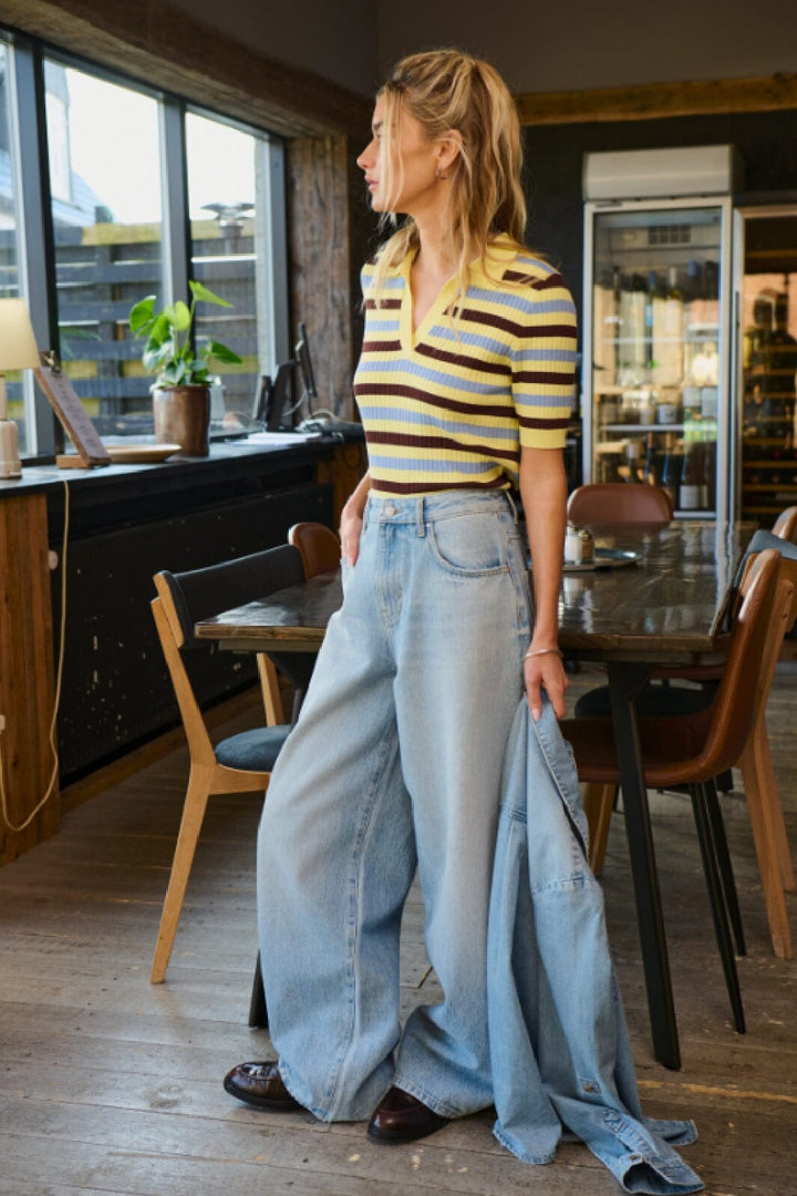 Forudbestilling - Only - Onlkaya Ss Polo Pullover Knt - 4910740 Wax Yellow Serenity/Chicory Coffee Skjorter 
