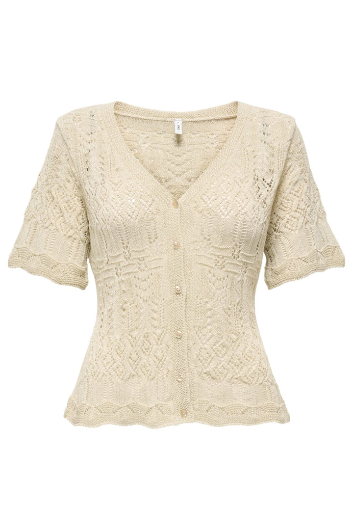 Forudbestilling - Only - Onllovely Ss Glitter Button Top Knt - 4915647 Cloud Dancer Gold