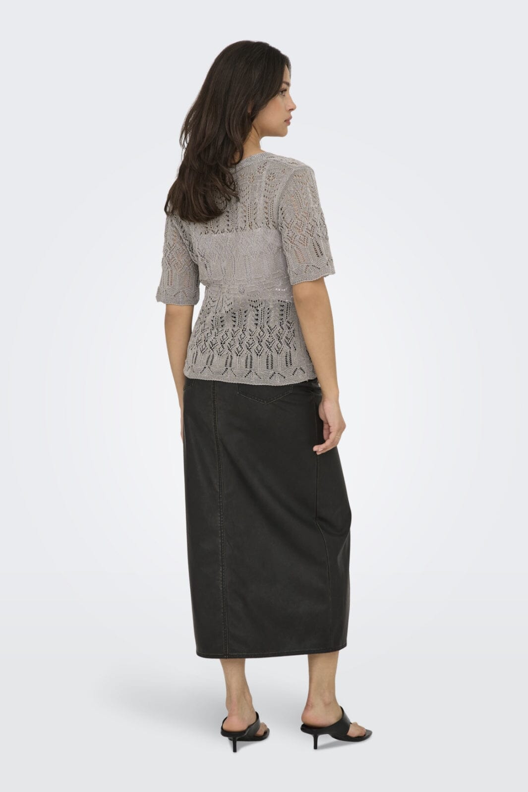 Forudbestilling - Only - Onllovely Ss Glitter Button Top Knt - 4916203 Weathered Teak Silver