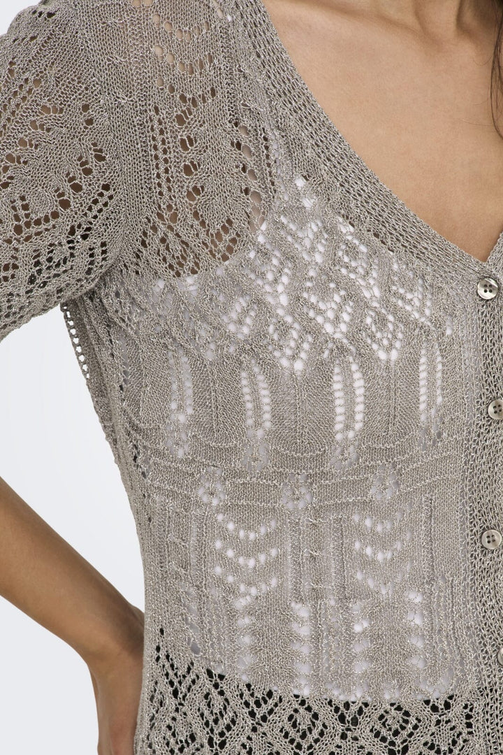 Forudbestilling - Only - Onllovely Ss Glitter Button Top Knt - 4916203 Weathered Teak Silver
