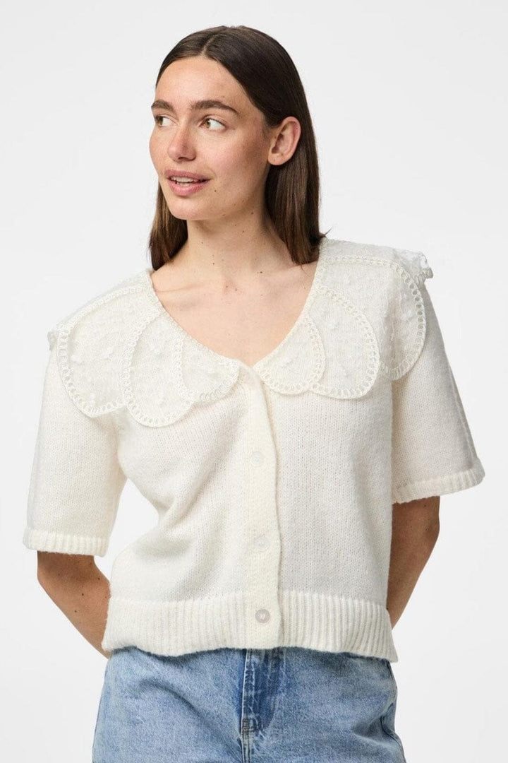 Pieces - Pcabby Ss Lace Collar Knit Cardigan Fsy - 4900923 Cloud Dancer
