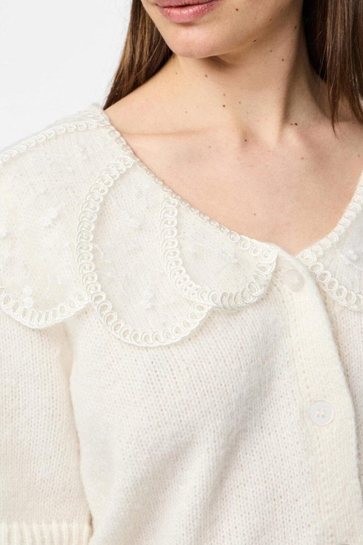 Pieces - Pcabby Ss Lace Collar Knit Cardigan Fsy - 4900923 Cloud Dancer