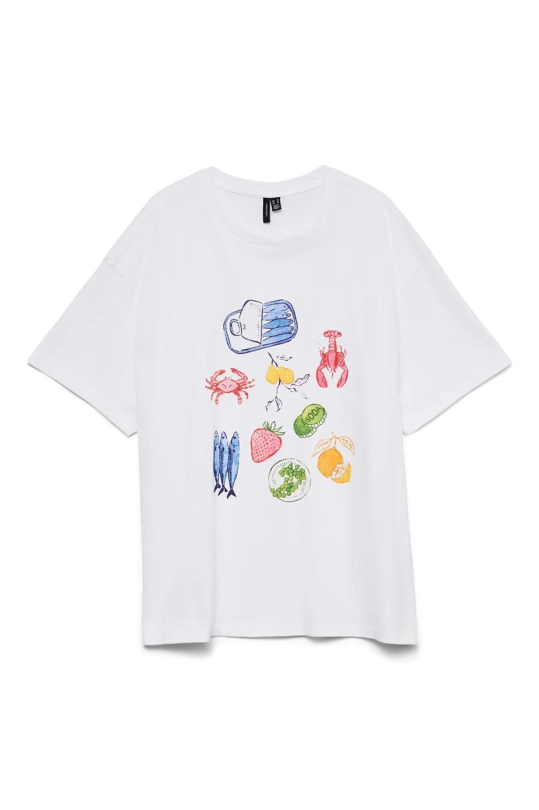Vero Moda - Vmbayleigh Ss Oversized Tee - 4851492 Bright White Sea Food Print