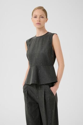 Gestuz - Gzadira Peplum Top 10910709 - 100494 - Dark Grey Melange Bluser 