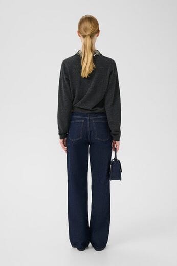 Gestuz - Gzmanzi Deco Polo Pullover 10910778 - 106530 - Deep Graphite Melange Strikbluser 