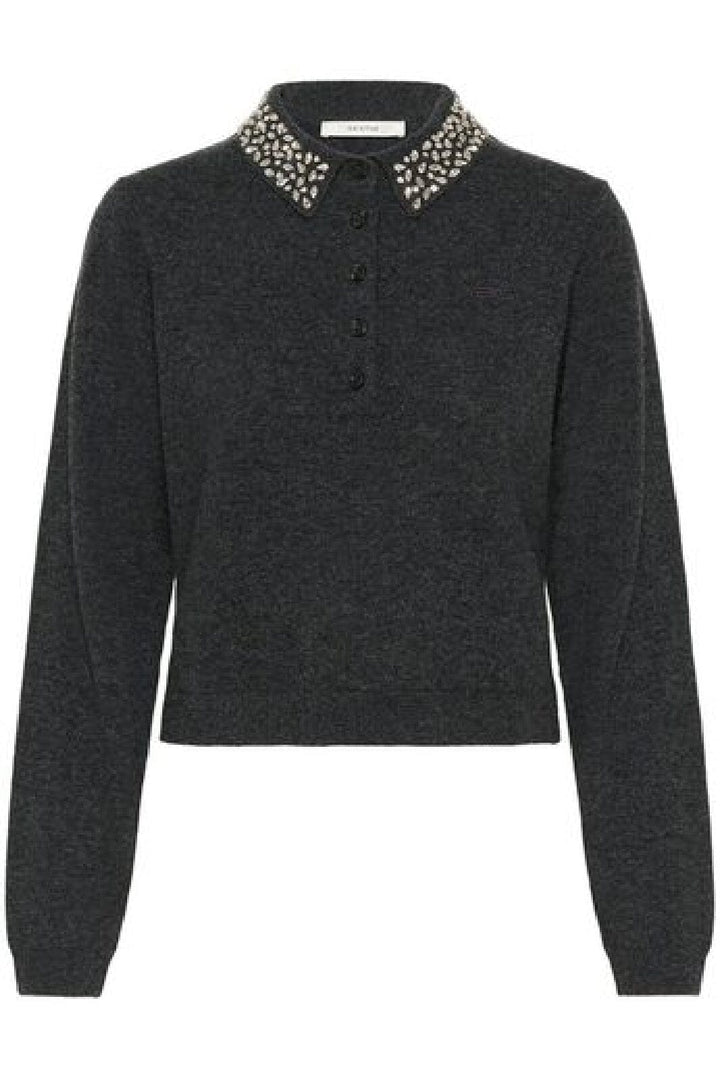 Gestuz - Gzmanzi Deco Polo Pullover 10910778 - 106530 - Deep Graphite Melange Strikbluser 